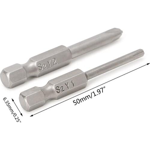 2 Pcs 50mm Magnetic 1/4'' Hex Shank Tri-wing Y Tip Head Screwdriver Bits Set Nov2-A