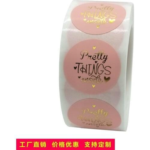500pcs Round Paper Pink Pretty Things Inside Stickers Gold Thank You Stickers For Small Business Packaging Seal Label