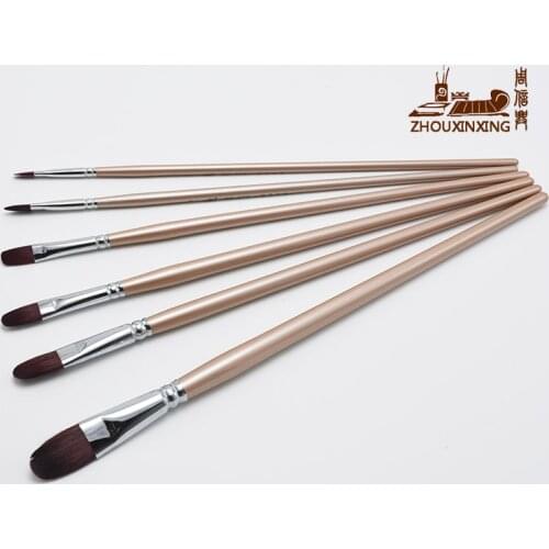 6pcs/Set High quality wine red color nail shape nylon hair painting beads Light long wood rod Artist Acrylics Art for Supplies