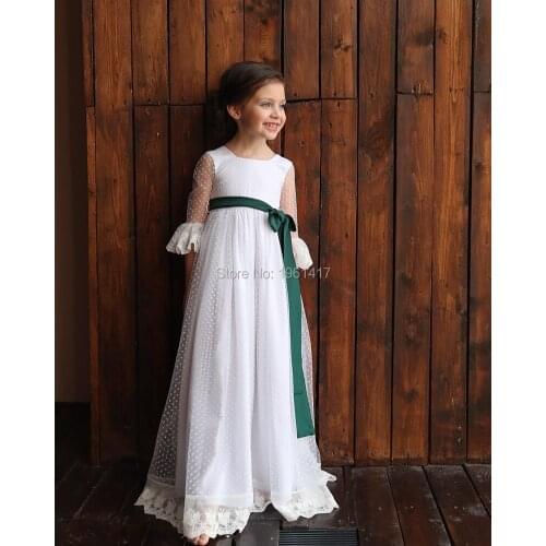 Girls white dress half sleeve lace vintage retro kids dresses for girls christmas princess dot lace childrens long dress