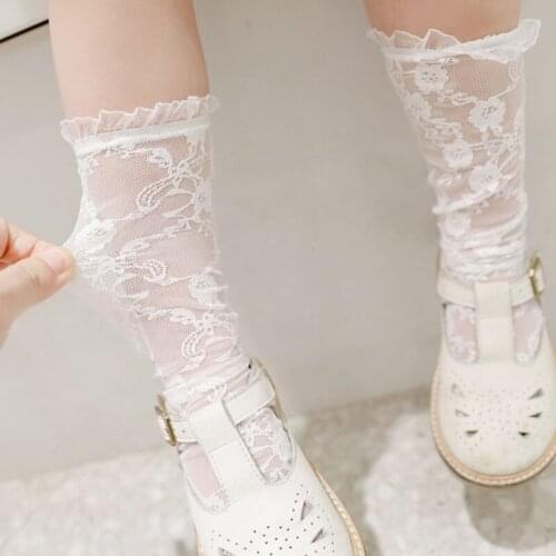 Baby Girls White Lace Socks Princess Knee High Mesh Socks Ruffle Floral Stocking