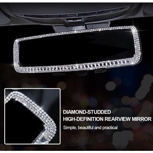 Bling Car Interior Rearview Mirror for Women Shiny Rhinestone Car Rearview Mirror Cover Crystal Diamond Ornament Accessories