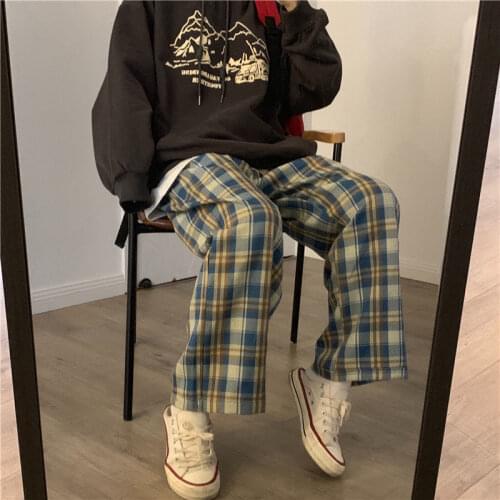 2021 Plaid Pants y2k Harajuku sweatpants Women Wide Leg High Waist Checkered Pants Oversize plus size clothing joggers