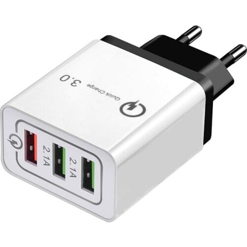 Quick Charge QC3.0 3 Ports USB 5V2A Mobile Phone Charger AC DC Universal Fast Charging 220V EU Plug Outlet Travel Chargers