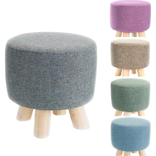 Stretch Round Stool Covers Linen Fabric Footstool Slipcovers Elastic Ottoman Cover Removable Chair Seat Case for Living Room