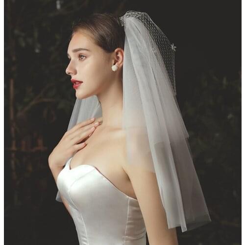 Elegant Elbow Wedding Bridal Veil 2-Layer Tulle Mesh Headdress for Wedding Travel Studio Photo Prop V712