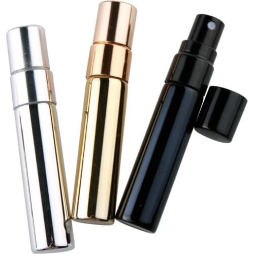 10ml Refillable Portable UV Glass Perfume Vial 17mm Diameter Black Gold Silver Spray Tubular Bottle LX8937