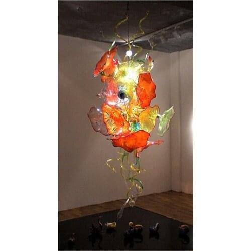 LR859-Top Design Handmade Murano Glass Leaf Decor Large Crystals Chandelier