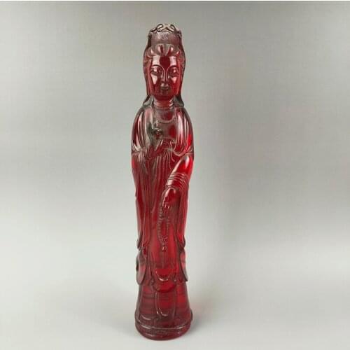 Exquisite Chinese Featured Craft Home Decoration Auspicious Amber Resin Guan yin Statue Kwan yin Sculpture