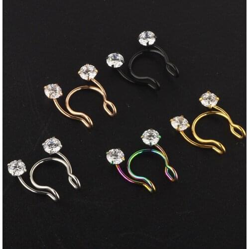 JUNLOWPY Fake Nose Hoop Faux Septum Rings 20g Stainless Crystal Piercing Faux Body Piercing Jewelry For Woman Man 50pcs/100pcs
