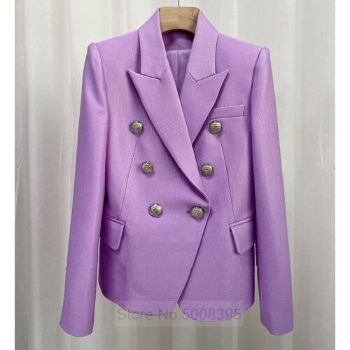 2021ss Violet Purple Classic Blazer Silver Buttons Double Breasted with Shoulder Pad Fashion Woman Suit High Quality
