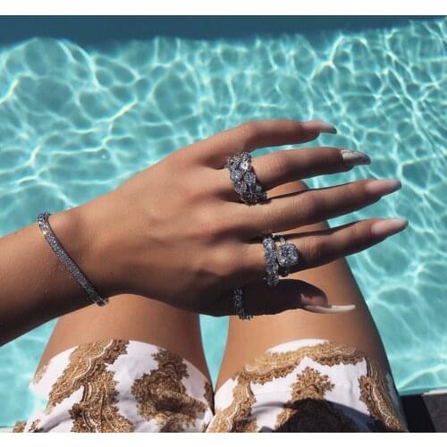 Round 8mm stone Bands rings 925 Sterling SILVER PAVE SETTING FULL DIAMOND ETERNITY ENGAGEMENT WEDDING Band Ring SET JEWELRY