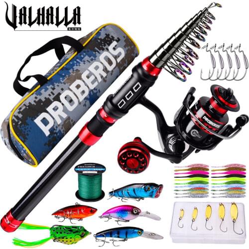 VALHALLA 1.8m-3.6m Fishing Rod&Reel Combos Kit Spinning Fishing Reel and Spinning Rod Fishing Line Bait Bag Hooks Full Set Peaca