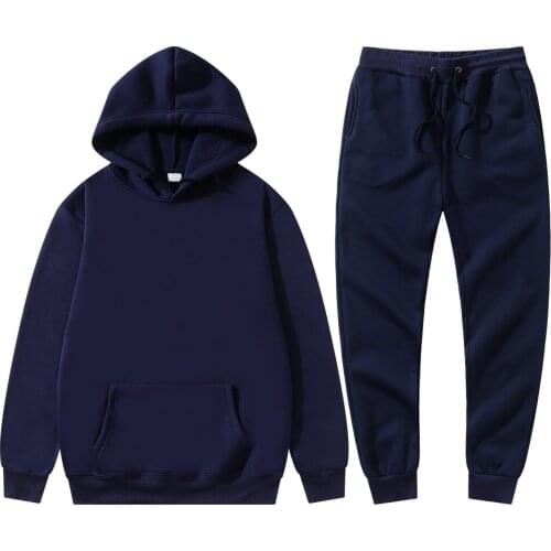 Tracksuit Men Fashion Hoodies Men Suits Solid Sets Men Sweatshirts+Sweatpants Spring Autumn Fleece Hooded Pullover 2 Pieces Set