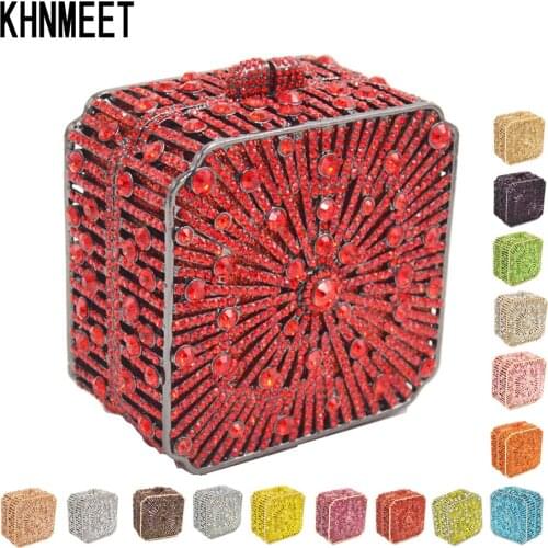 Red Square Clutch Bags Luxury Diamond Crystal Bags Evening Bags Mini Handbags Boutique banquet Wristlets Purse SC228