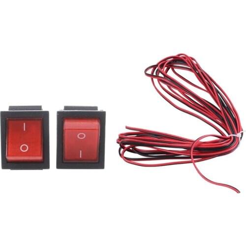 16A/250VAC 20A/125VAC Red Indicator Light Rocker Switch 2 Pcs with 5M 22AWG Dual Core Electric Cable Wire