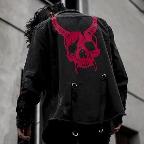 Mens jacket loose large size brand street trend embroidery denim harem hip hop denim clothing