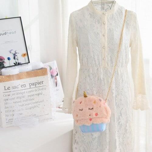 Cute Plush Rabbit Cross Shoulder Bag Female Cartoon Girl Messenger Bag Unicorn Pearl Chain Crossbody Bag Gift Kids Toy