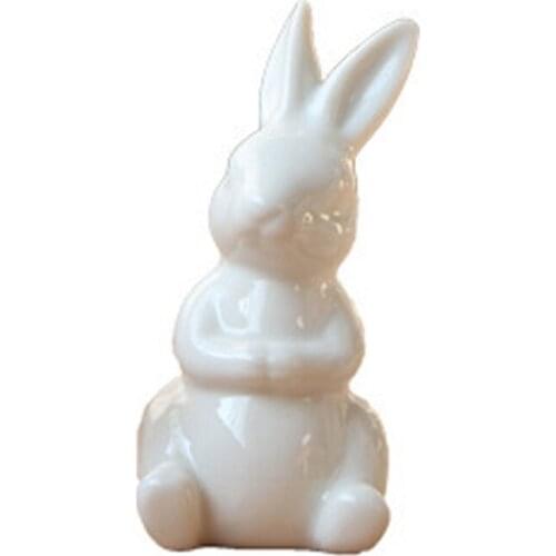 Pure White Easter Animal Miniatures Rabbit Ceramic Figurines Home Decoration China Gift, Modern Statue Desk Ornament