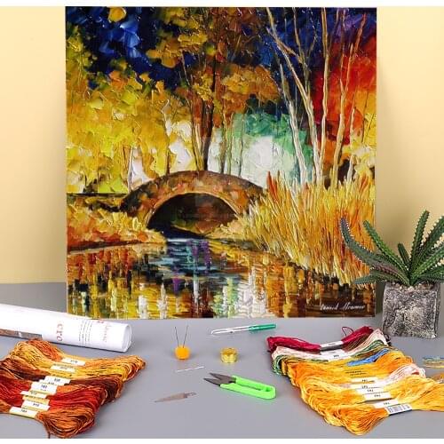Treasure Bridge Printed 11CT Cross-Stitch Full Kit DIY Embroidery DMC Threads Handicraft Hobby Handiwork work Design Jewelry