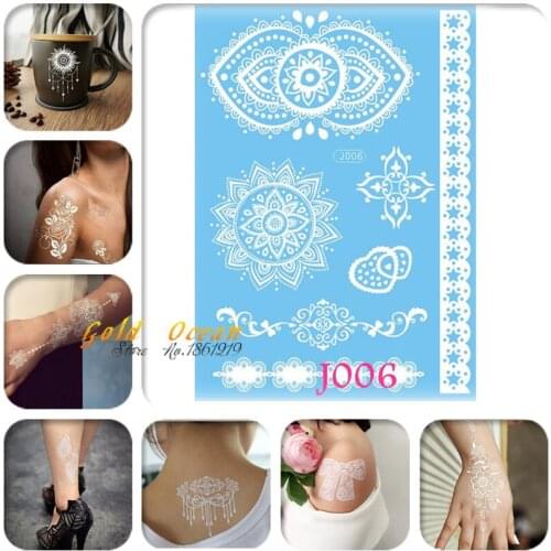 1PC Armband White Ink Mehndi Temporary Tattoo Stickers GJ006 Fake Metallic Waterproof Tattoo Henna Lace Flower Eye Hamsa Jewelry