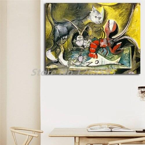 Pablo Picasso Lobster And Cat Wall Art Canvas Poster And Print Canvas Painting Decorative Picture For Bedroom Home Decor Artwork
