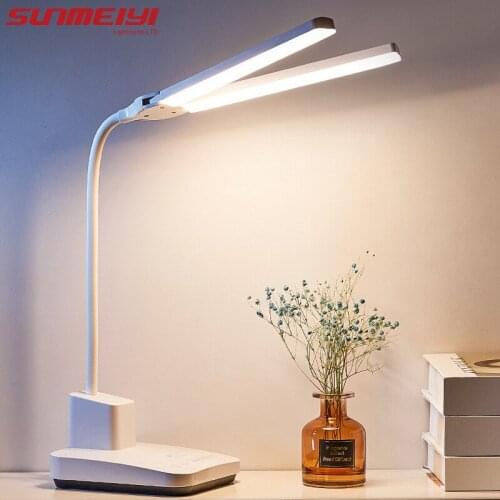 New Led Desk Lamps Double Head 3 Level Colors USB Charging Eye Protection Study Reading Book Light Foldable Bedroom Table Lamp