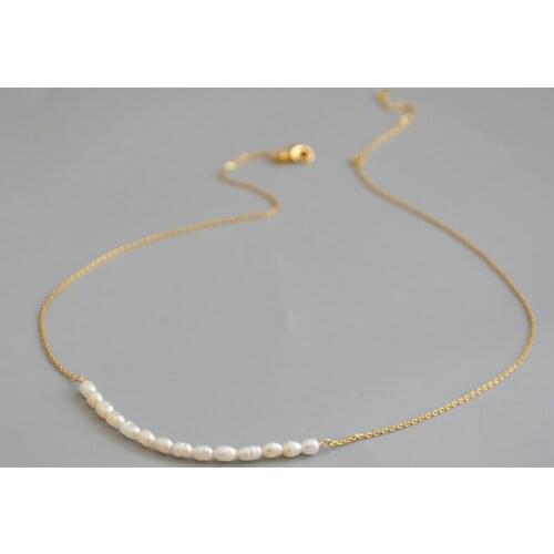 Brass With 18K Gold Natural Real Pearl Necklace Wowen Jewelry Party Designer T Show Runway Gown Japan Korean Fashion