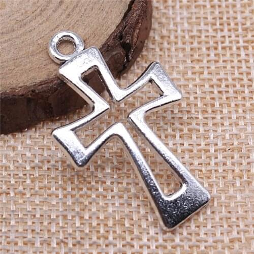Charms for Jewelry Making Findings Handmade DIY Craft 10pcs Antique Silver Color 38x22mm Cross Charms Pendant