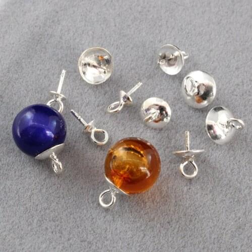 925 sterling silver filled caps for pearls/Glass Globe, cap with loop for half drilled beads Diy Jewelry Finding