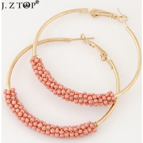 Fashion Jewelry For Women Alloy Acrylic Beads Big Hoop Earrings Classic Bohemia Vintage Round Earring pendientes aros etnicos