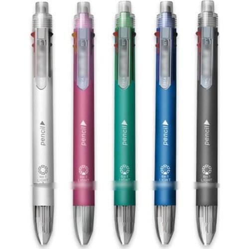 0.7mm 5 Colors Ballpoint Pen+0.5mm Mechanical Pencils Multi-function Student Writing Automatic Pencil Ballpoint Pen With Rubber