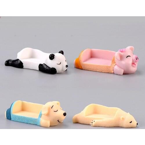 4PCS Panda Pig Dog Polar Bear Bench Animal Chair Miniature Figurine Fairy Garden Decoration Accessories Statue Resin Craft