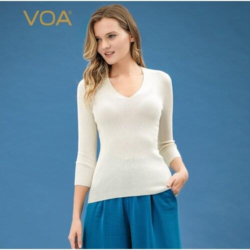 VOA ultrafine pure cashmere sweater 60 worsted 15 micron grilled collar sleeve high elastic tight thread thick T-shirt RB1079