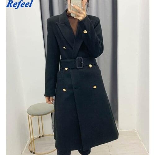 Womens windbreaker Za Office Lady Double Breasted Sashes trench coat Long Solid Black Autumn Female Mujer tops