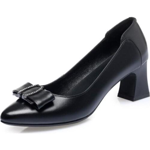 2020 New Spring Rhinestone Bow Pointed Shoes Woman Genuine Leather Shoes Elegant Charm High Heel Shoes Temperament Women Shoes