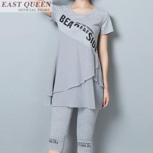 Womens summer suits two piece short sleeve o-neck pullover elastic waist calf-length pants solid casual clothing set DD671 L