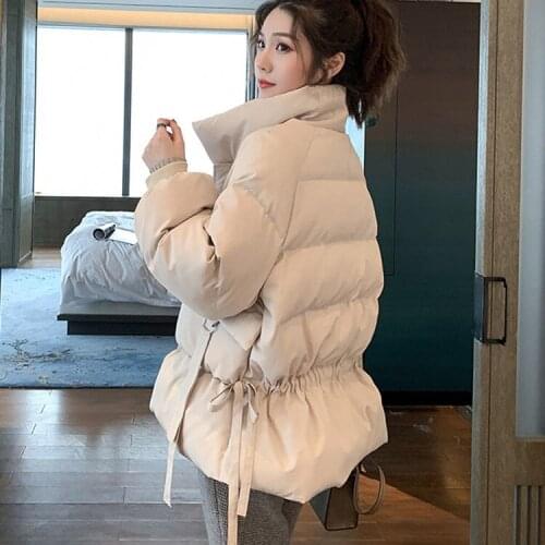 VOOCIEC Winter Korean Preppy Style Girl Padded Jacket Slim Fit With Loose Ties Trendy Cute Girl Gentle Offiec Lady Cotton Coat