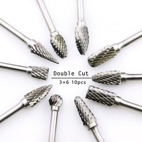 10pcs Single or Double Cut Tungsten Carbide Rotary burr Set Metal Carving Drilling Polishing Bits with 3mm Shank for Die Grinder