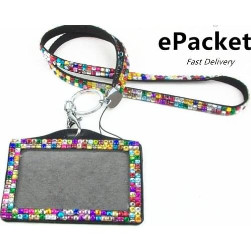 20pcs/lot Epacket delivery Rhinestone Crystal Bling Neck Lanyard for Keys Phone Strap Fashion Lanyard Horizontal PU Card Holder