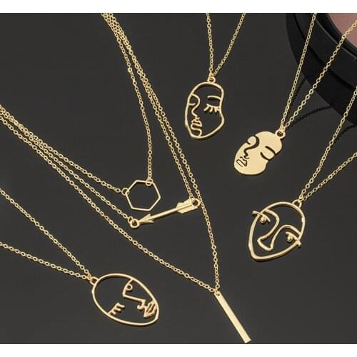 2021 Fashion Girl Face Necklace For Women Punk Gold Abstract Human Face Chain Unique Design Choker Elegant Necklace Jewelry Gift