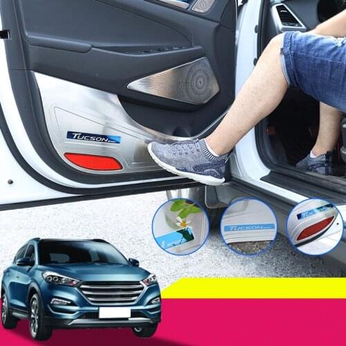 Car door anti-kick pad stainless steel interior anti-kick plate protection pad stickers modified For Hyundai Tucson 2015-2019