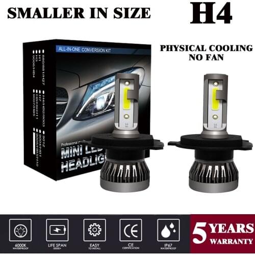 2PCS/Set Car Mini Headlight Lamp H4 LED Bulbs Headlamps Kit H4 HB2 9003 6000k Light 12V 36W 8000LM No Fan High Power Quality