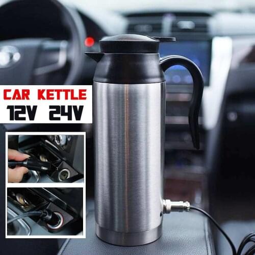 Car Electric Kettle 800ML 12V/24V Steel Heater Cup Electric Thermos Bottle Cigarette Lighter Heating Kettle Mug Water Heating
