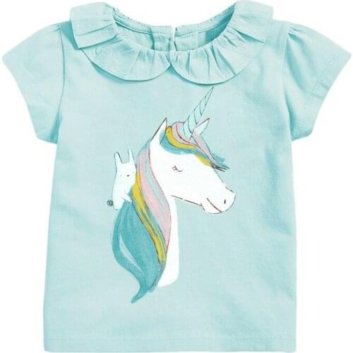 Bambino 2021Blue Unicorn Top Shirts for Girls Summer Children Tops 2-7Years Little Kids Clothing Baby Costume Pure Cotton Shirt