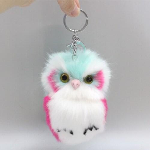 20cm Cute Fluffy Owl Pendant Pompom Keychain Doll Women Key Ring Faux Bunny Key Rings For Handbag Car Decoration EJ890528