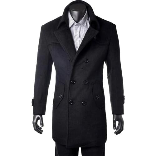 Custom Made Black Trench Coat Men, Double Breasted Winter Overcoat Men Long Coat, Cashmere Wool Coat Winter Coats For Men Jacket