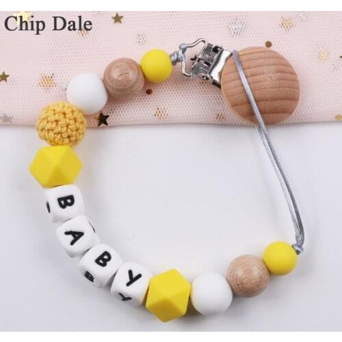 Chip Dale New Personalised Name Wooden Baby Pacifier Clip Pacifier Chain For Infant Baby Teething Holder Soother Chew Toy