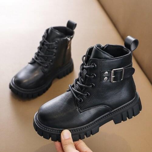 Children Fashion Model Martin Snow Boots For Kids Girls White Black Platform Princess Rome PU Leather Ankle Boots 5-12 Years