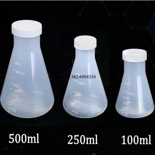 Free shipping 100ml/250ml/500ml Plastic Erlenmeyer flask, conical flask bottle with screw cap
